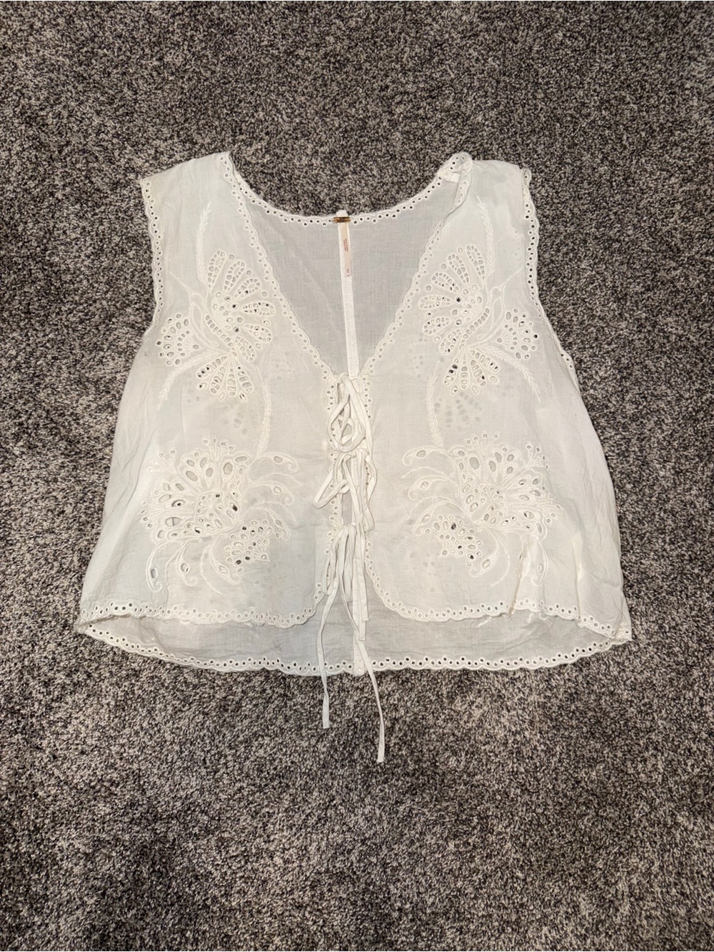 Free People White Eyelet Lace Tie-Front Women's Top